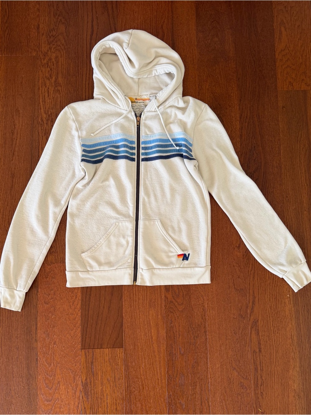 Aviator Nation 5 Stripe Hoodie Vintage White/Blue size M - Picture 6 of 11
